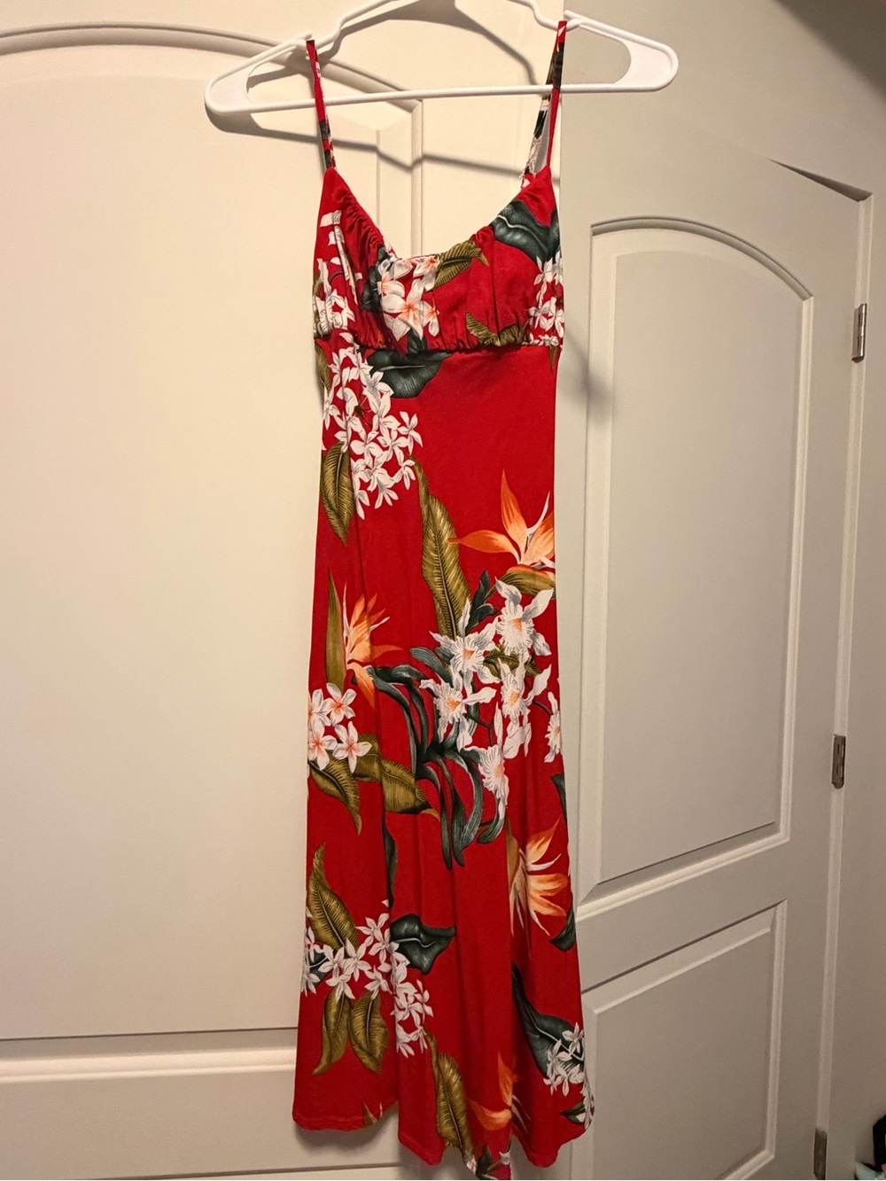 Vintage Hawaiian - Red Floral Spaghetti-Strap Maxi Dress